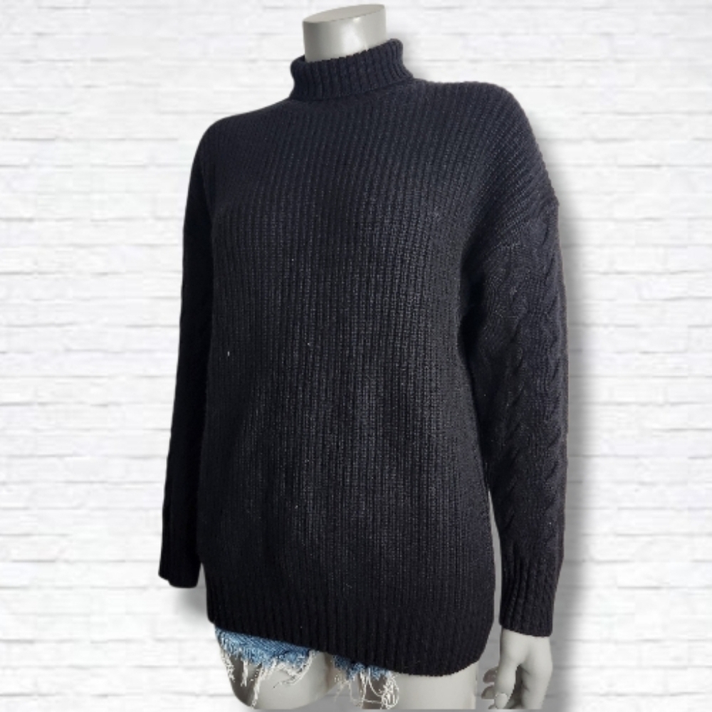 Gentle Herd Black Turtleneck Wool/Cashmere Blend Ribbed Sweater Size L